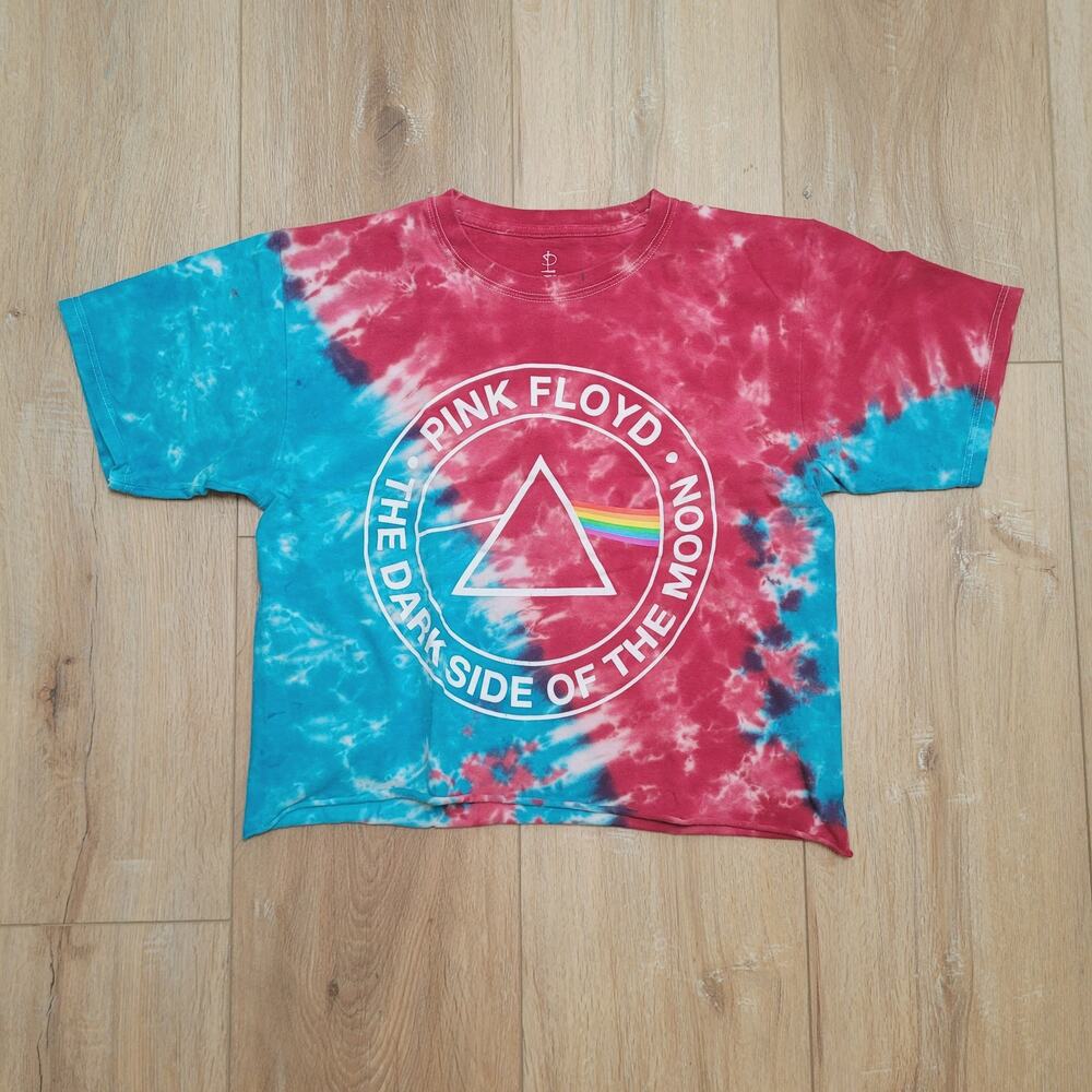 Pink Floyd Shirt Tie-Dye Cropped Womens M L Band Tee Dark Side BOHO